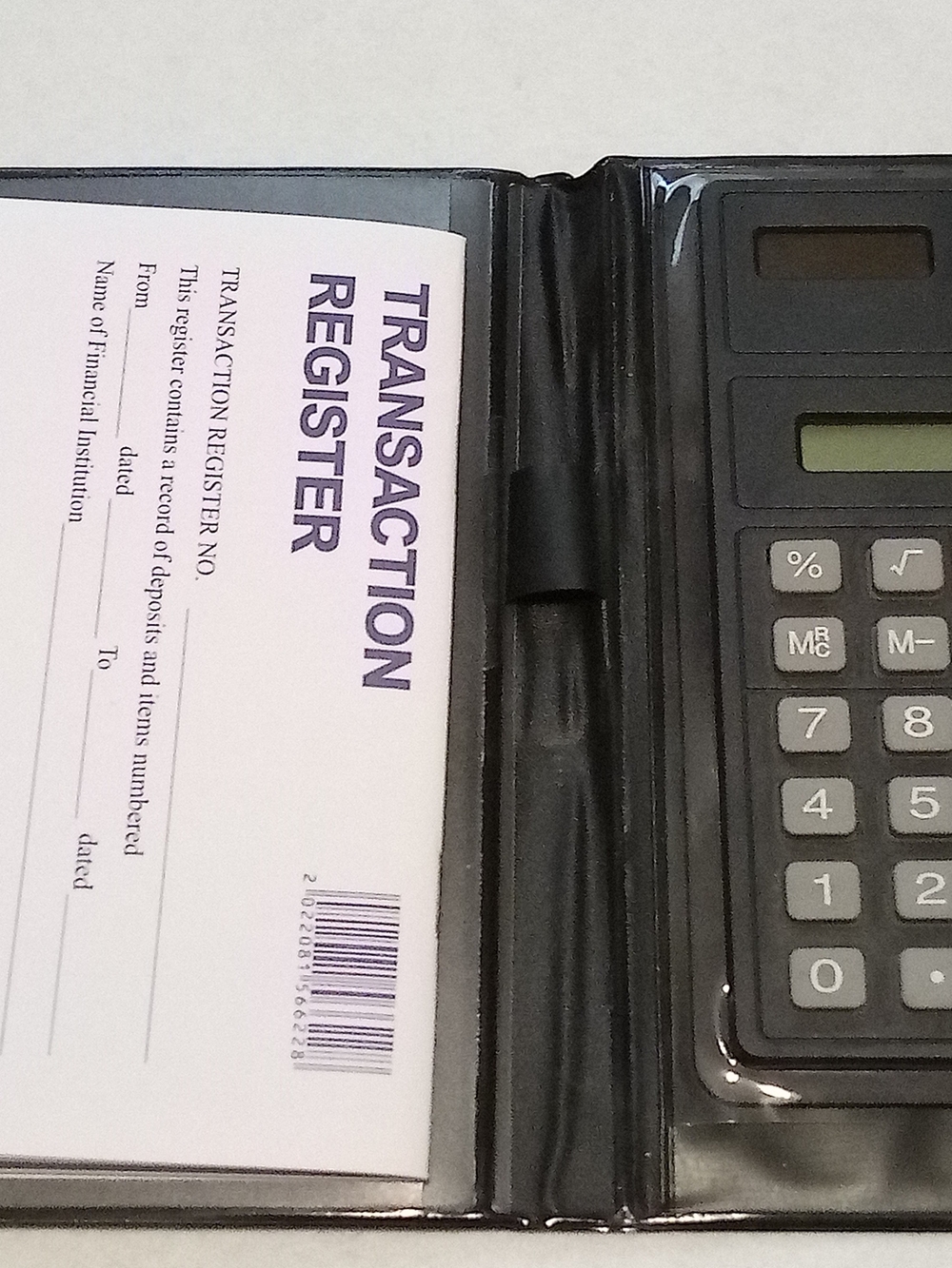 Black Vinyl Checkbook Wallet w/ Built‑In Calculator Like New